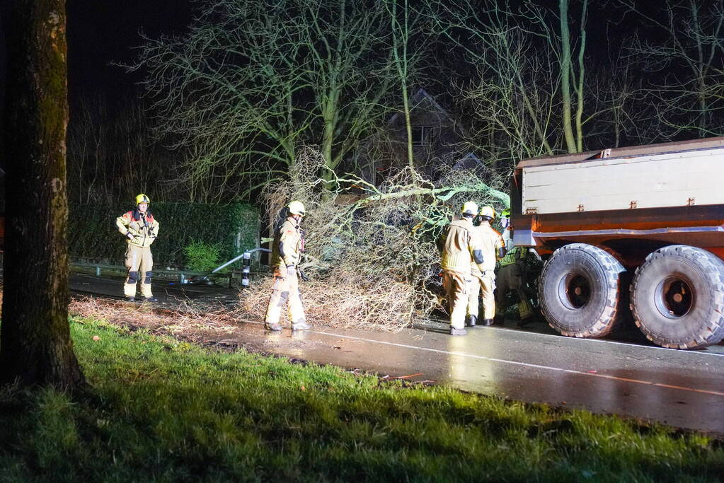 Lantaarnpaal omver door vallende boom