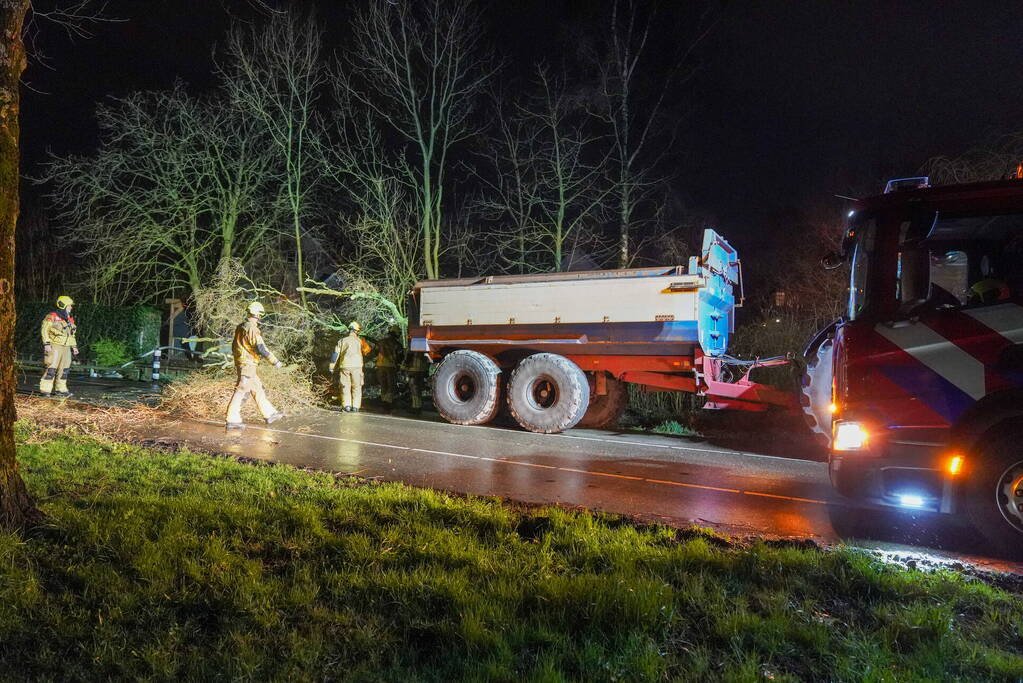 Lantaarnpaal omver door vallende boom