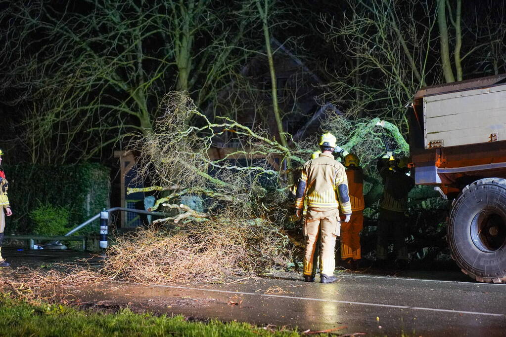 Lantaarnpaal omver door vallende boom