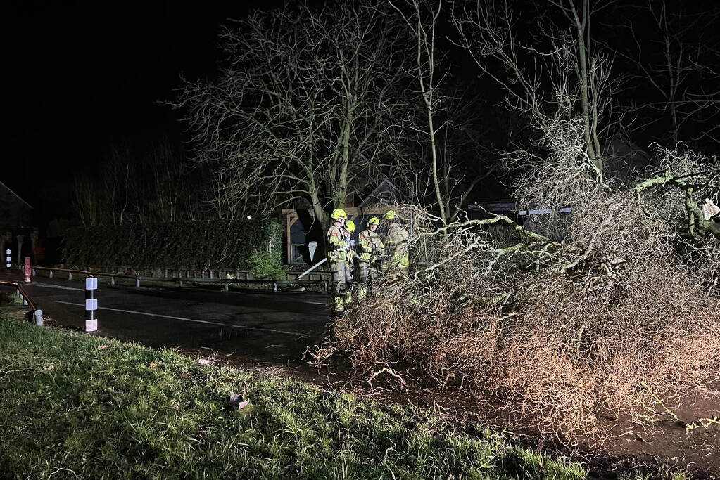 Lantaarnpaal omver door vallende boom