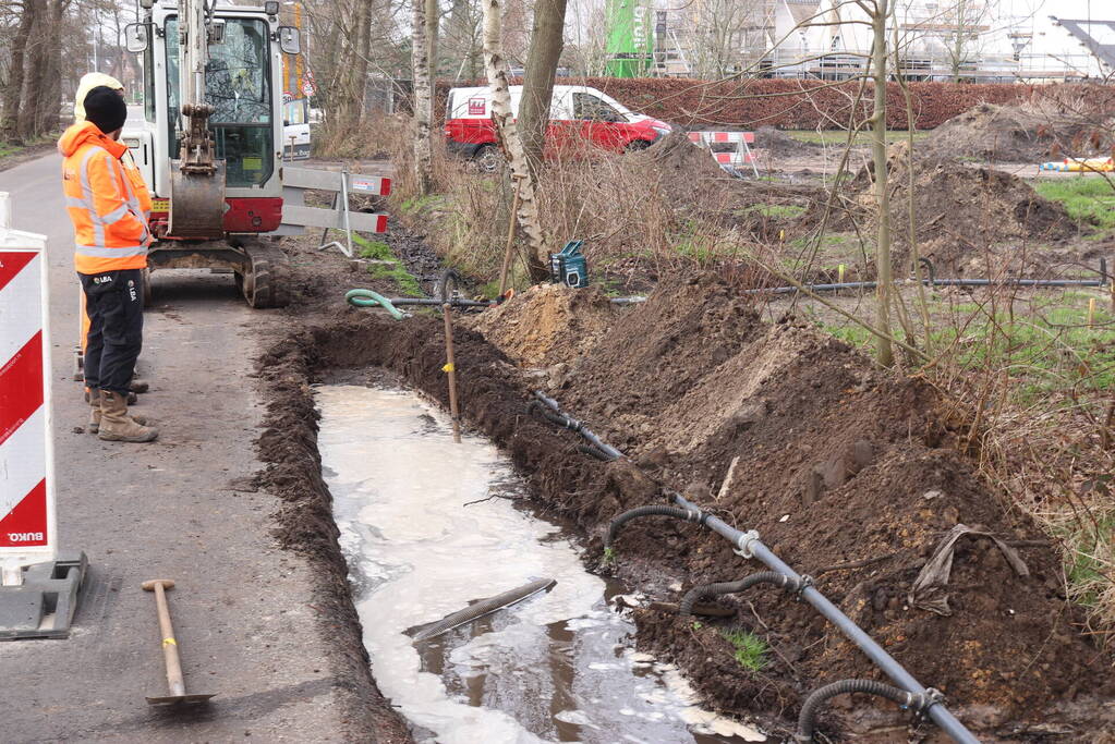 Waterleiding gesprongen bij werkzaamheden