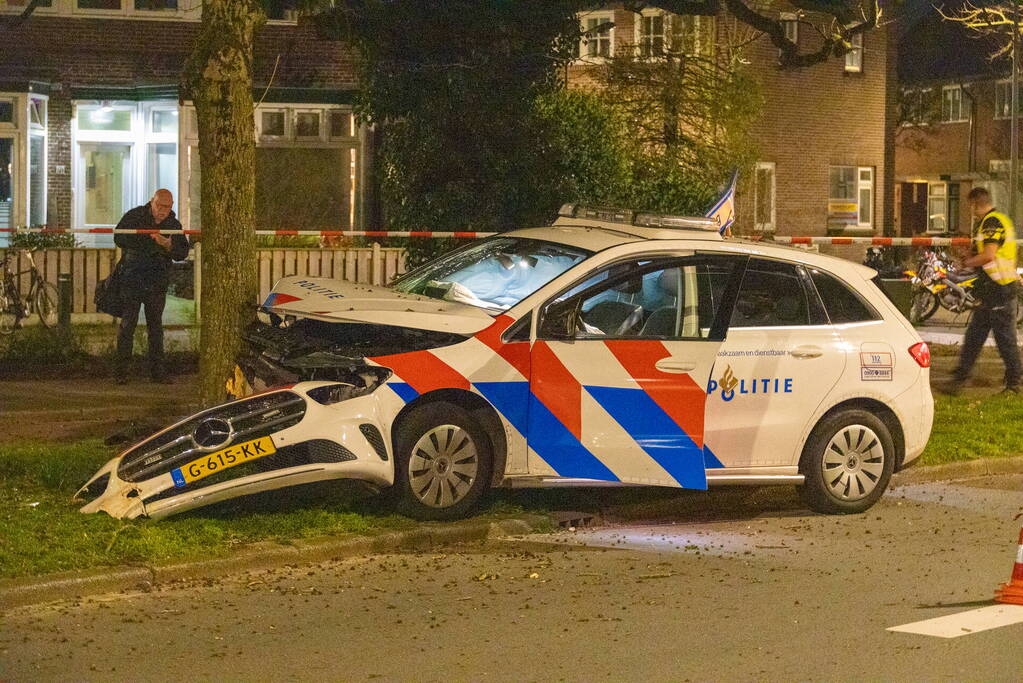 Twee agenten gewond na frontale botsing met boom