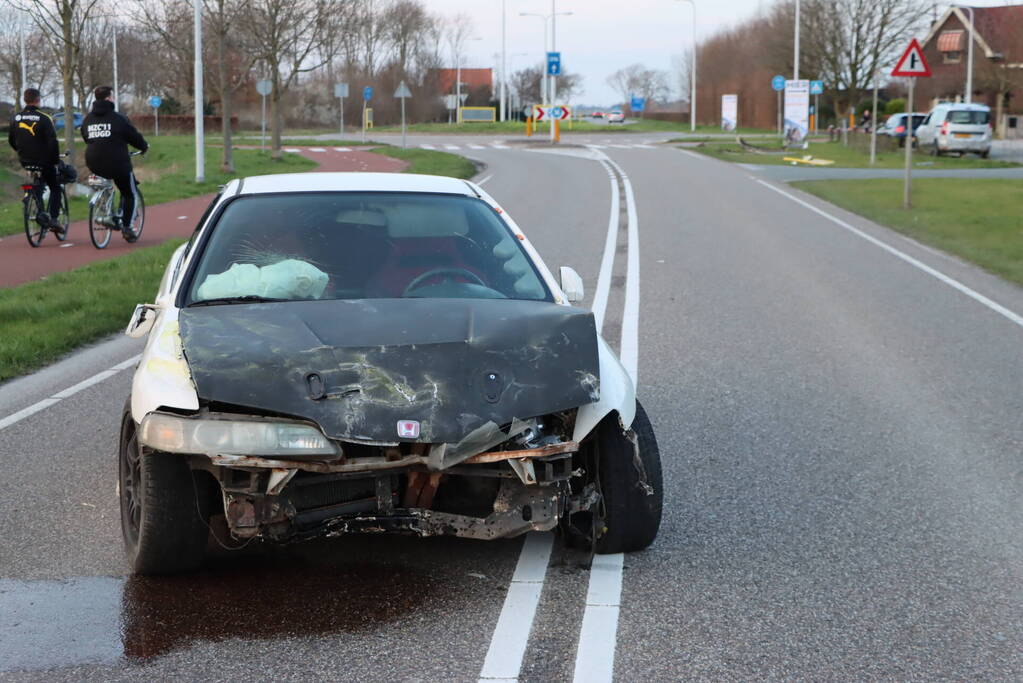 Automobilist schiet over rotonde en richt ravage aan