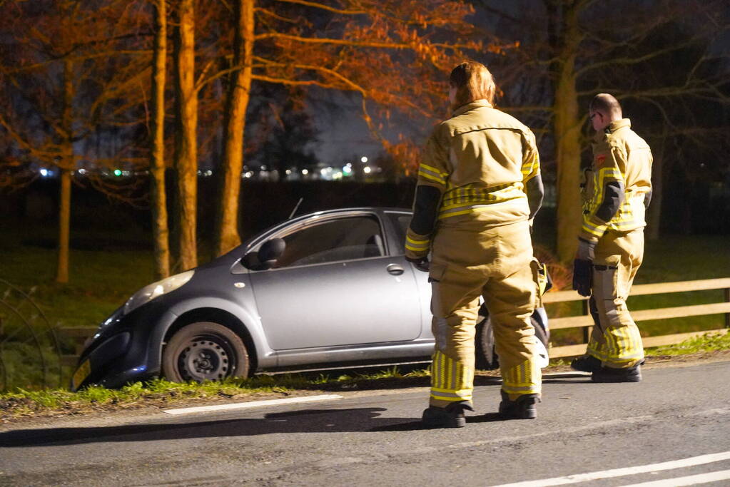 Auto belandt naast weg door kat