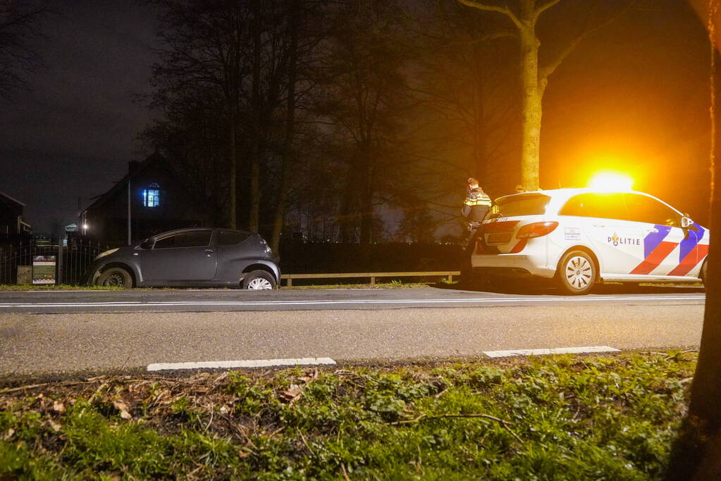 Auto belandt naast weg door kat