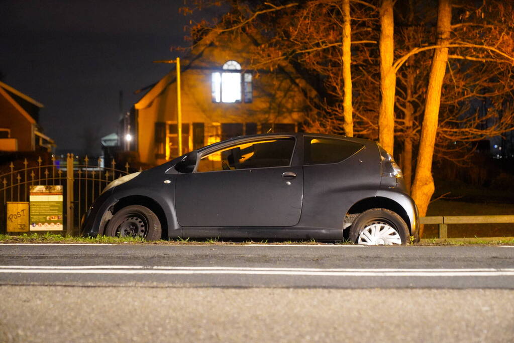 Auto belandt naast weg door kat