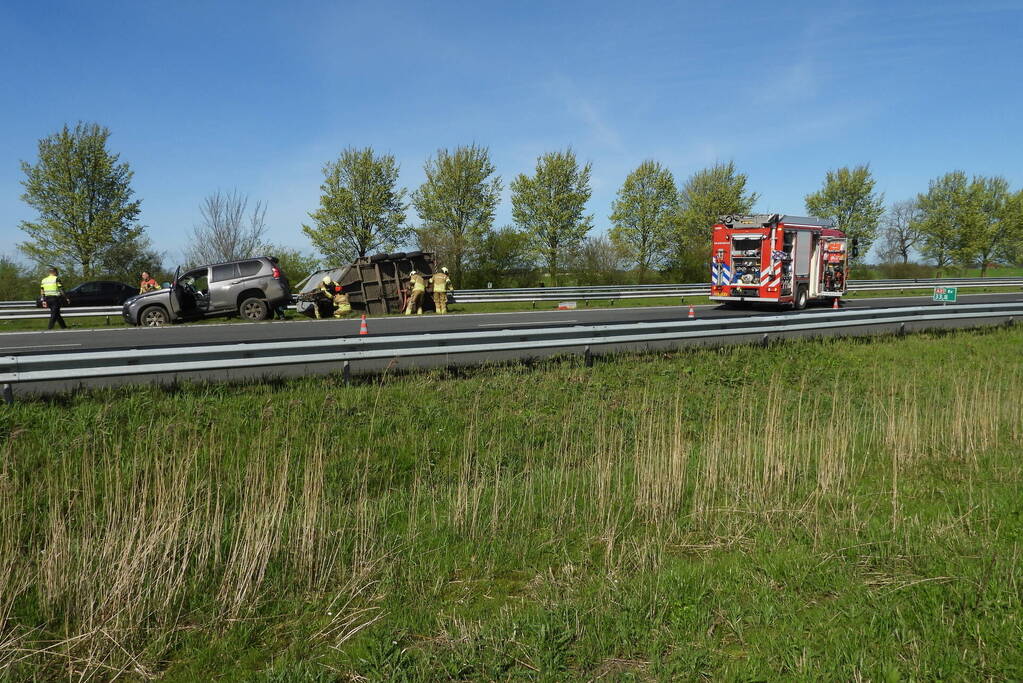 Koeien vast in gekantelde veewagen