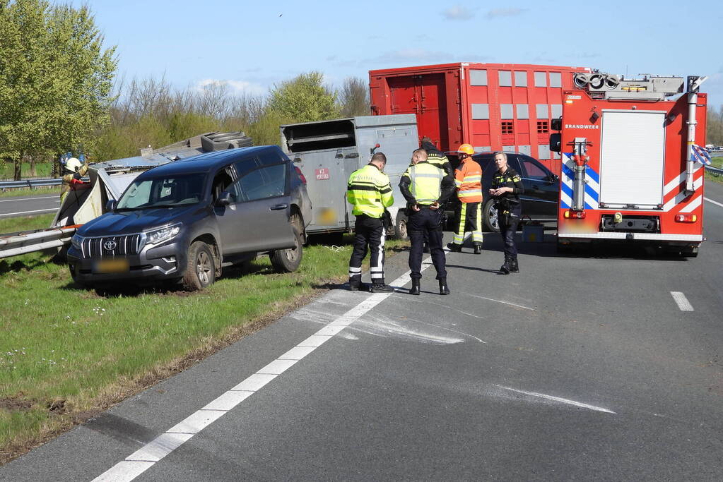 Koeien vast in gekantelde veewagen