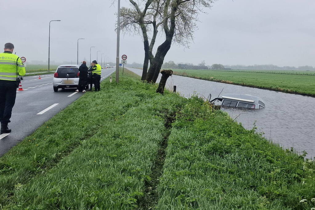 Camper raakt van de weg belandt in het water