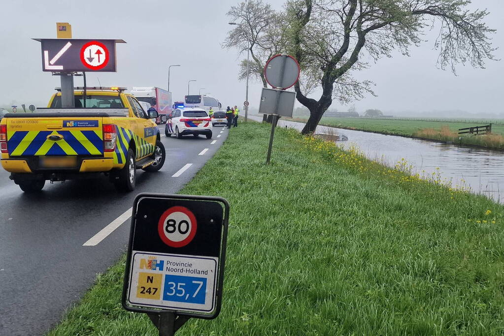 Camper raakt van de weg belandt in het water