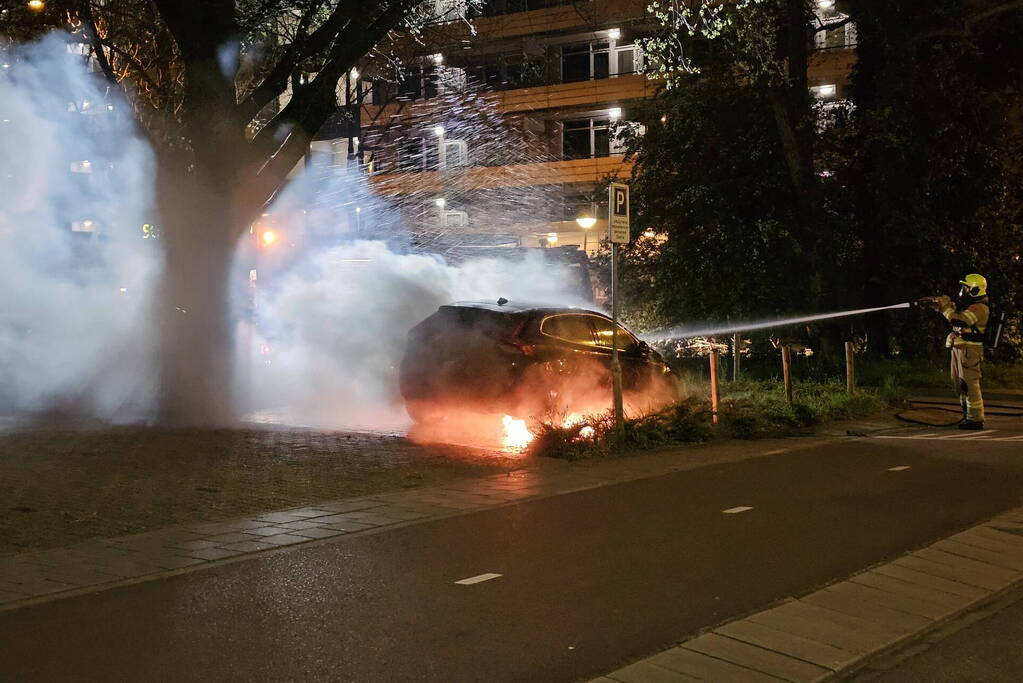 Geparkeerde auto vat vlam