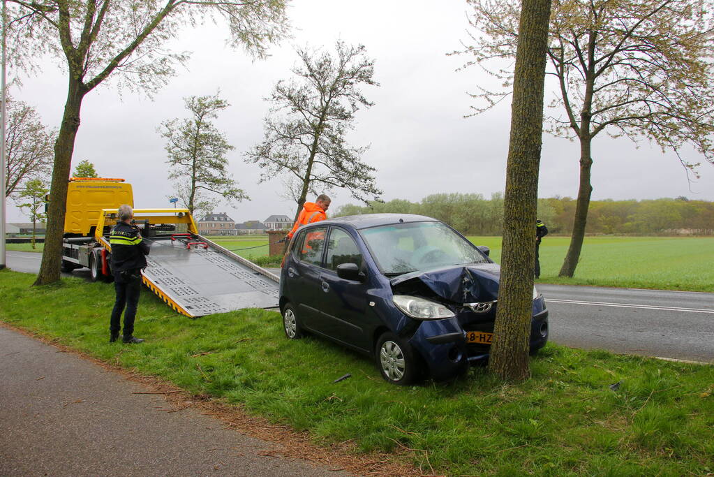 Auto klapt frontaal op boom