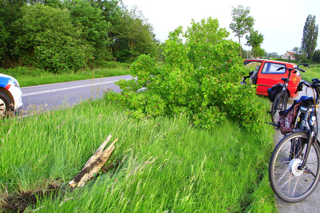 Automobilist raakt van de weg en klapt op boom