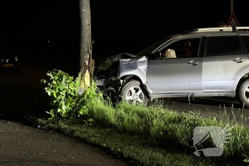 Automobilist raakt van de weg en klapt op boom