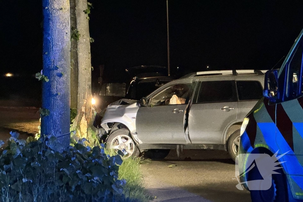 Automobilist raakt van de weg en klapt op boom