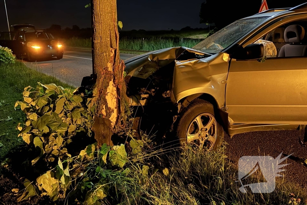 Automobilist raakt van de weg en klapt op boom