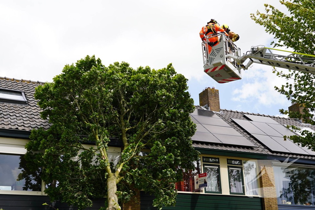 Boom valt tegen woning