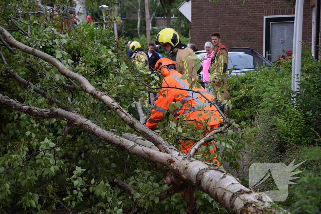 Boom waait tegen woning