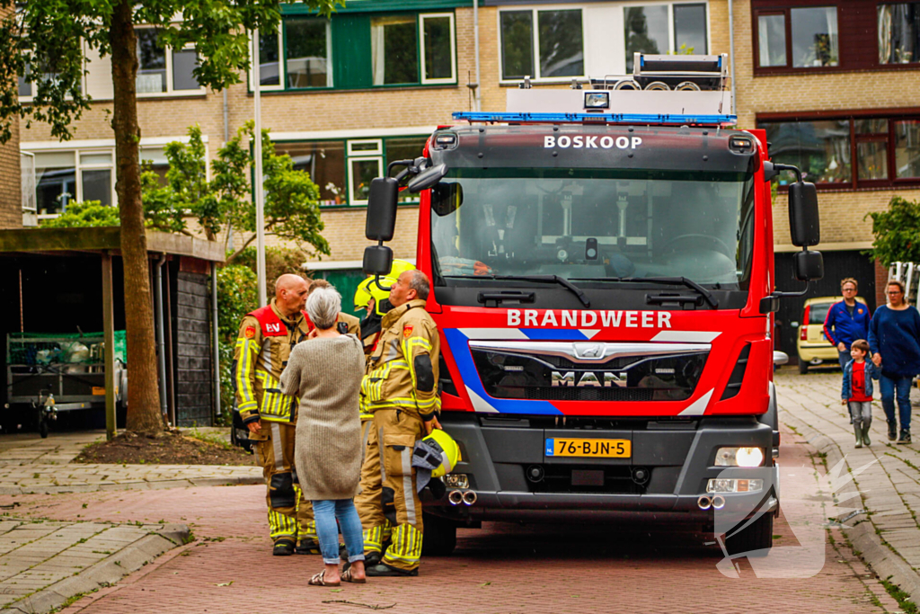 Brandweer verwijdert losgewaaide tak van dak