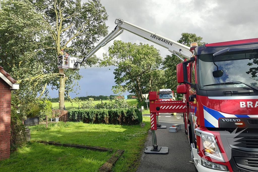 Brandweer verwijderd afgewaaide tak die op boerderij valt