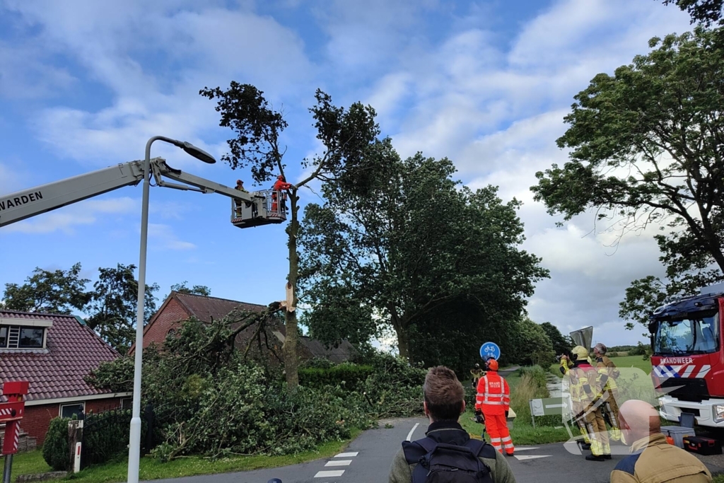 Brandweer verwijderd afgewaaide tak die op boerderij valt