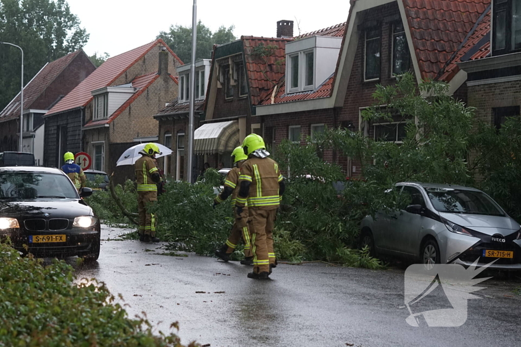 Meerdere takken blokkeren weg door harde wind