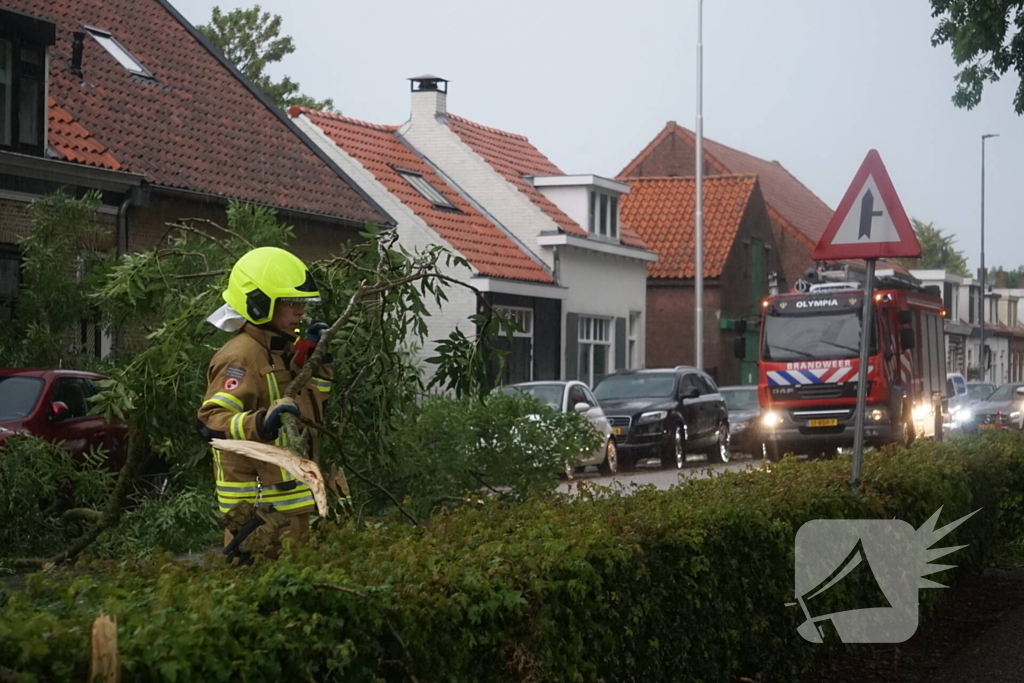 Meerdere takken blokkeren weg door harde wind