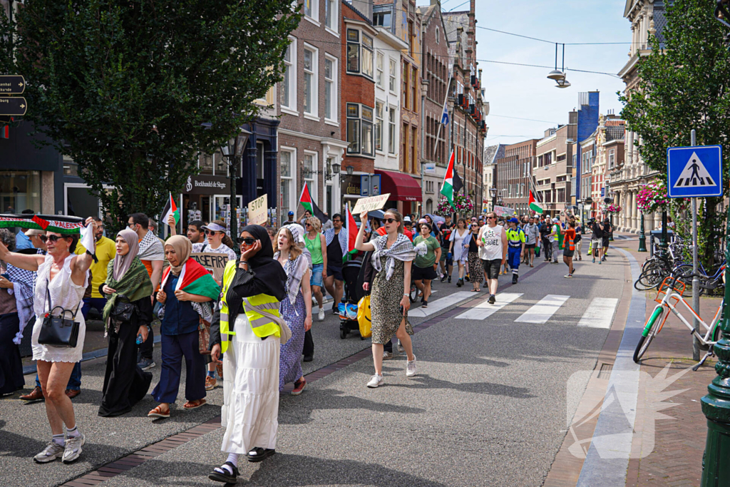 Grote groep mensen aanwezig bij pro-Palestina demonstratie