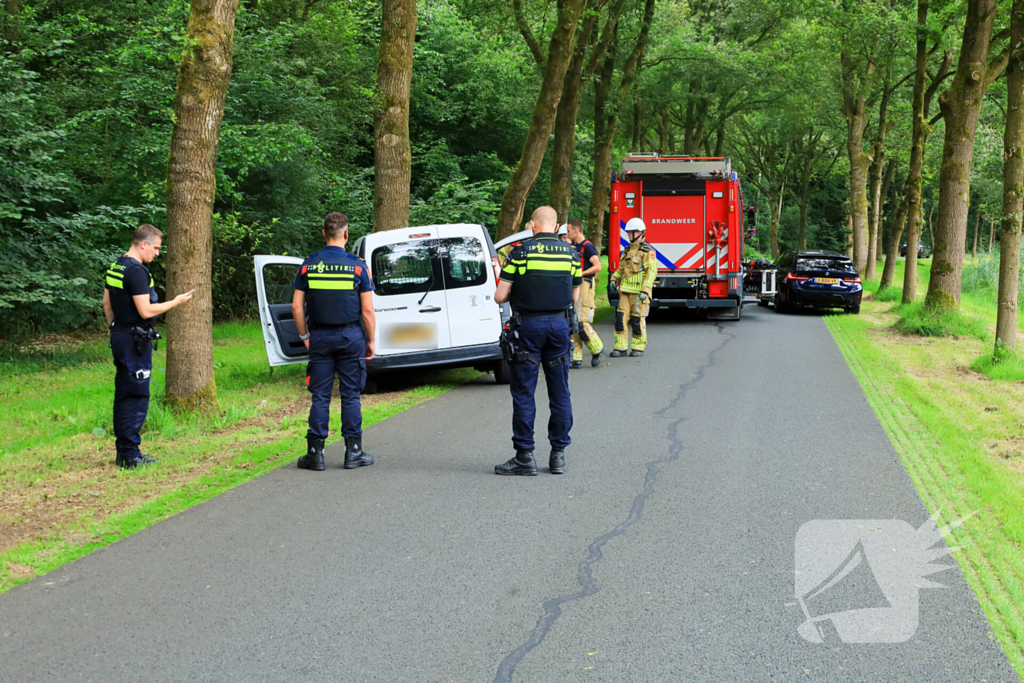 Kleine bestelbus botst tegen boom