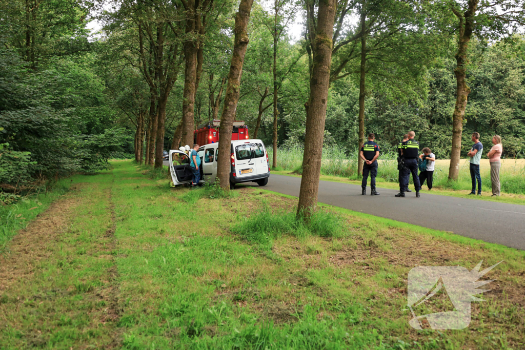 Kleine bestelbus botst tegen boom