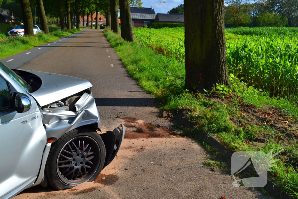 Auto zwaar beschadigd na ongeval met boom