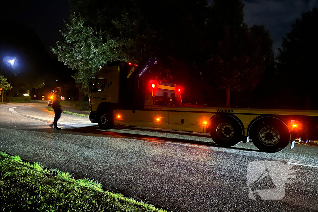 Auto ramt lantaarnpaal en eindigt in bosschages