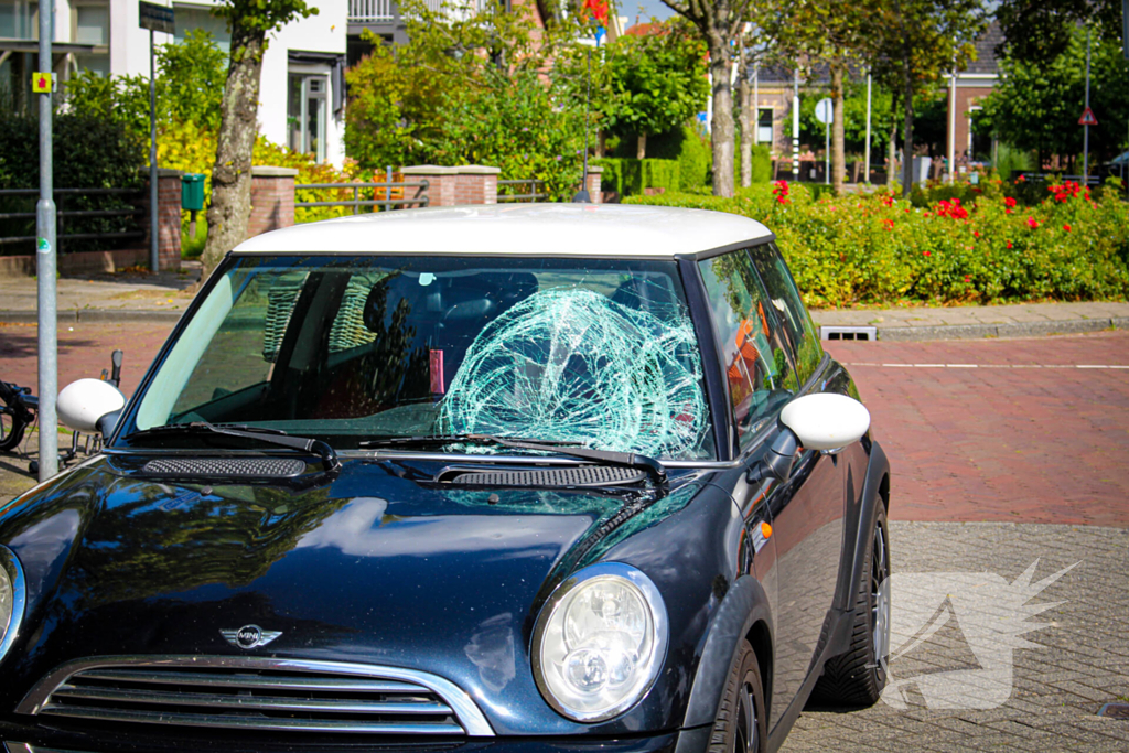 Fietser komt op voorruit terecht