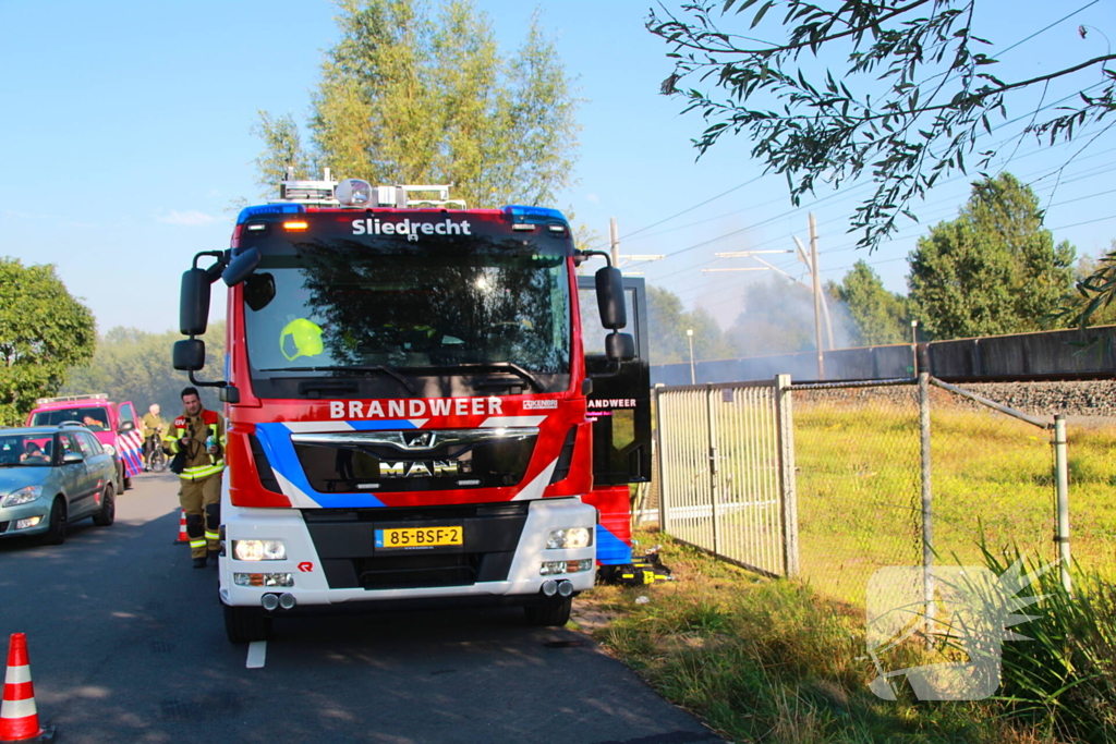 Tientallen meters bermbrand achter spoor moeilijk bereikbaar