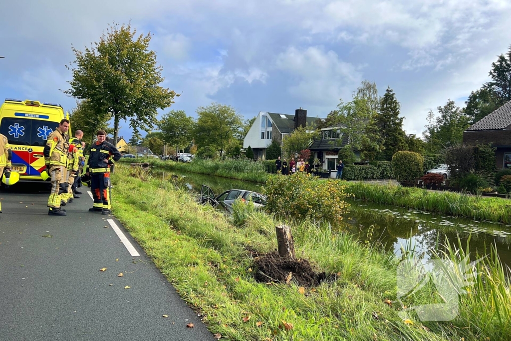 Bestuurster ramt boom en belandt in sloot