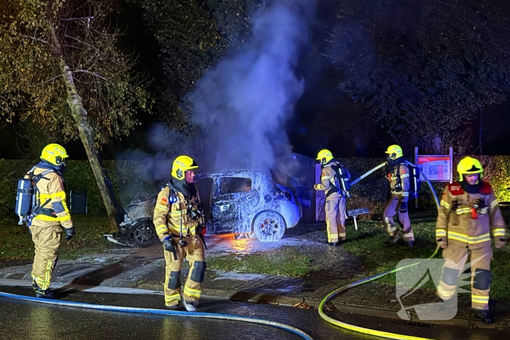 Auto uitgebrand na crash tegen boom