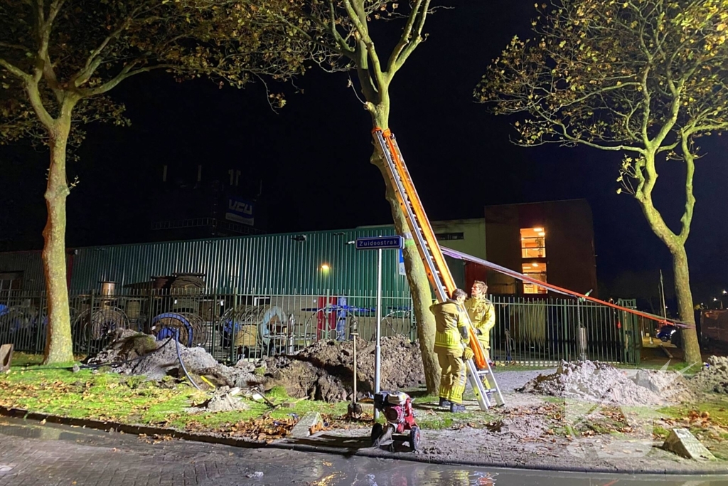 Boom dreigt om te vallen na wateroverlast en zorgt voor gevaar wegens gasleiding