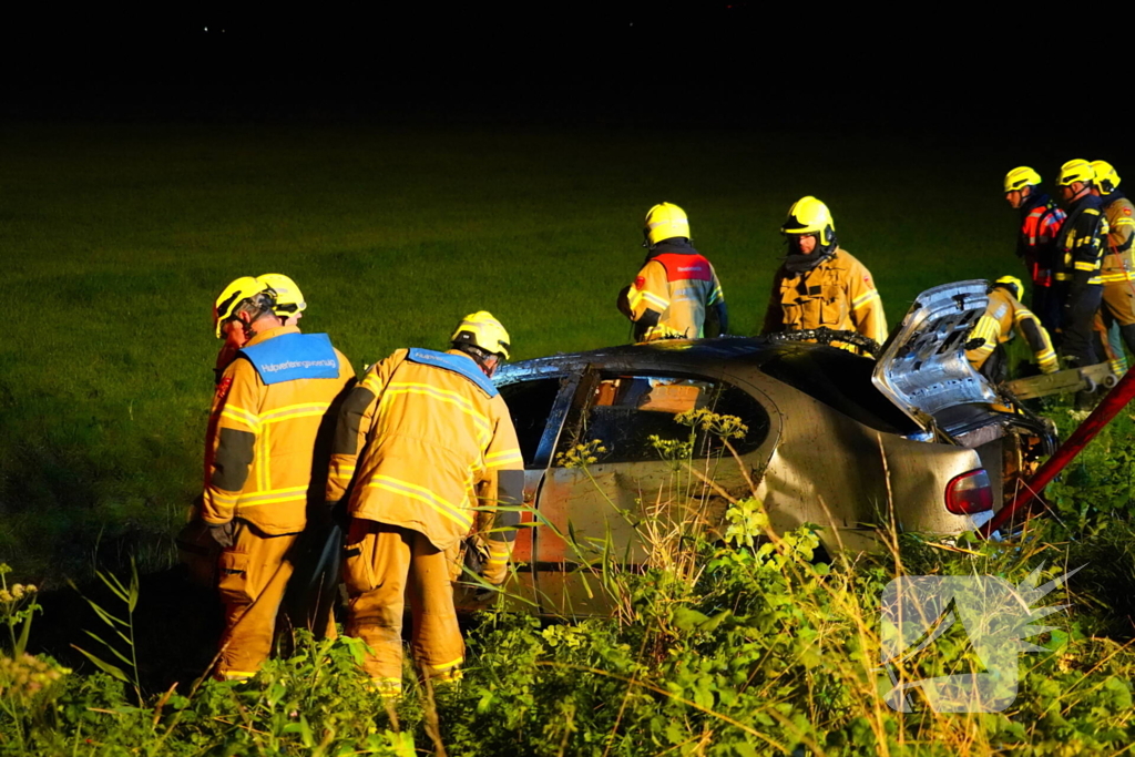 Auto belandt op de kop in sloot, bestuurder spoorloos