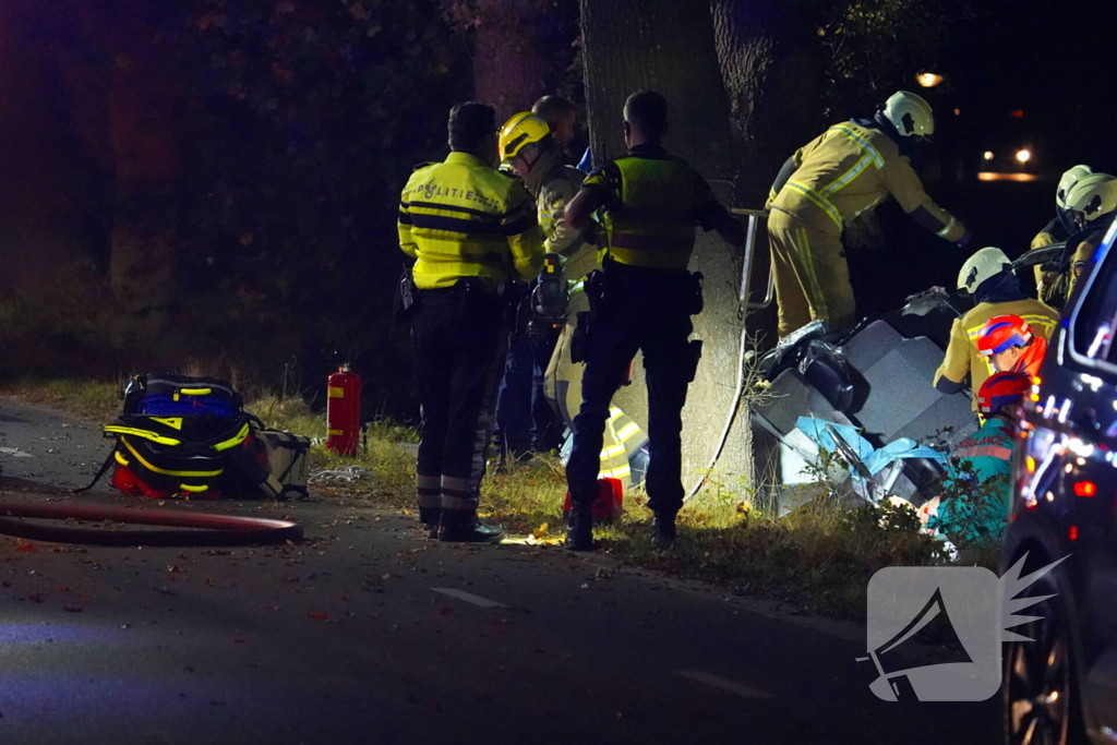 Auto botst tegen boom en belandt in greppel, 62-jarige bestuurder overleden