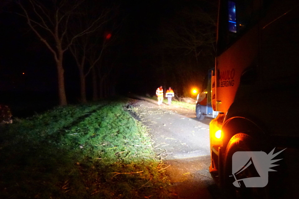 Auto komt vast te zitten tussen omgevallen bomen