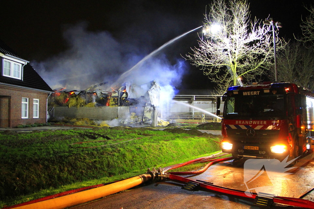 Stal vol hooi verwoest door brand