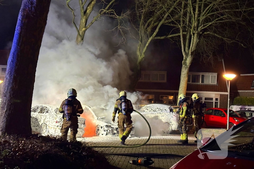 Geparkeerde auto's verwoest door brand