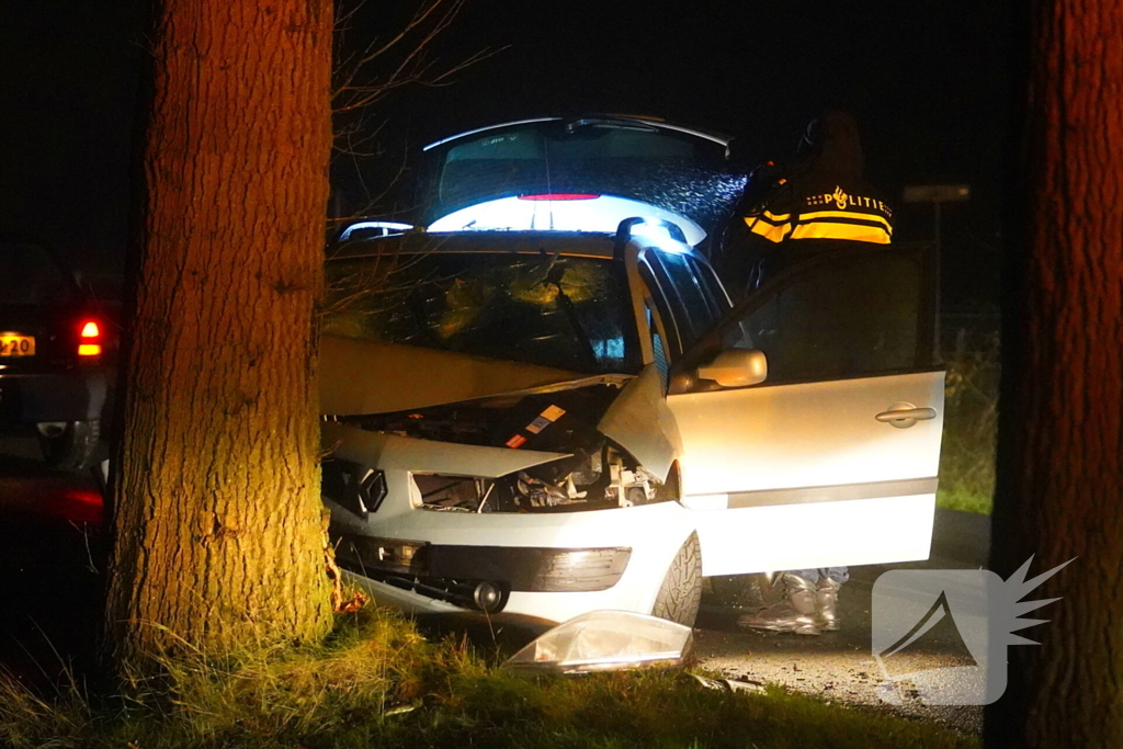 Auto raakt van de weg en botst tegen boom