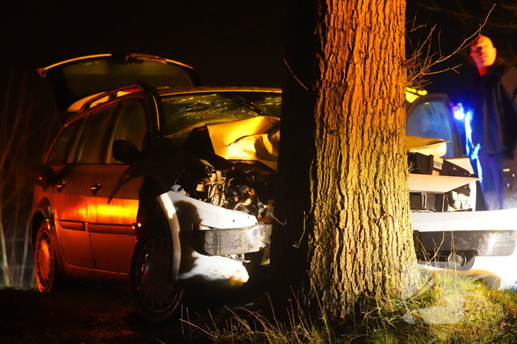 Auto raakt van de weg en botst tegen boom