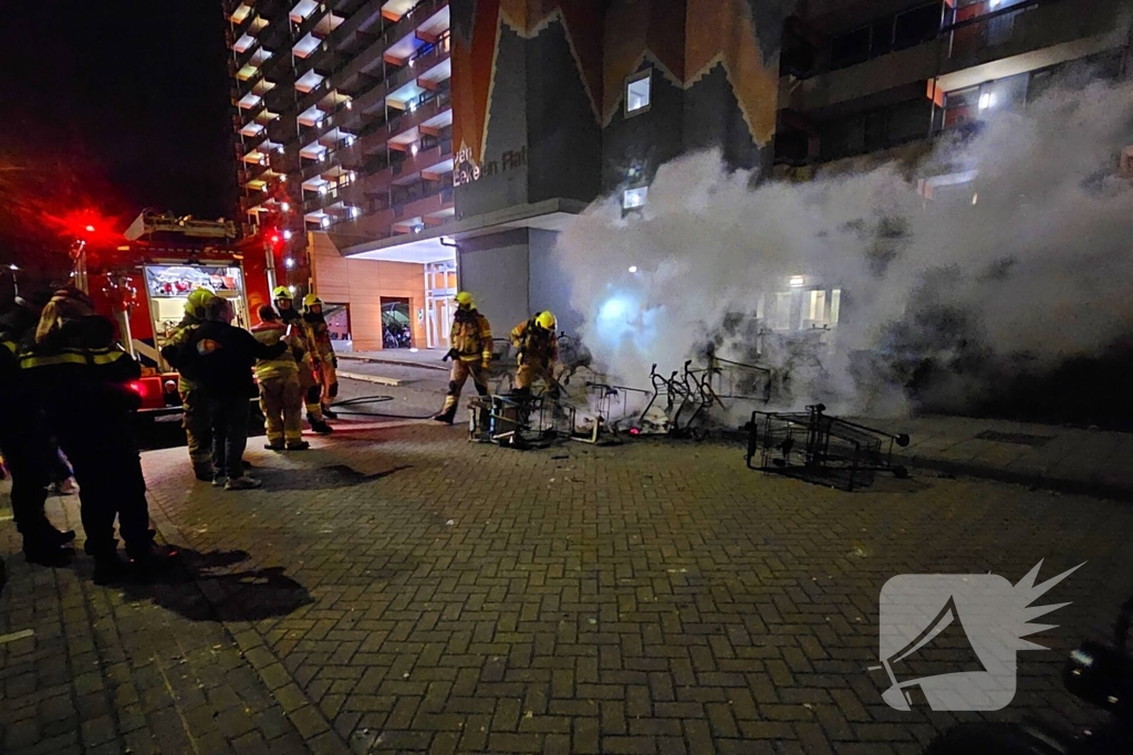 Meerdere winkelwagens in brand gestoken