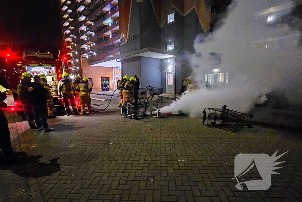 Meerdere winkelwagens in brand gestoken