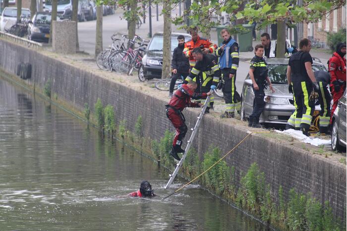 Zoektocht naar persoon in stadsgracht