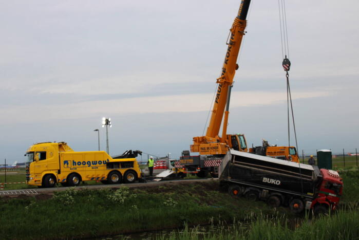 Vrachtwagen belandt in het water