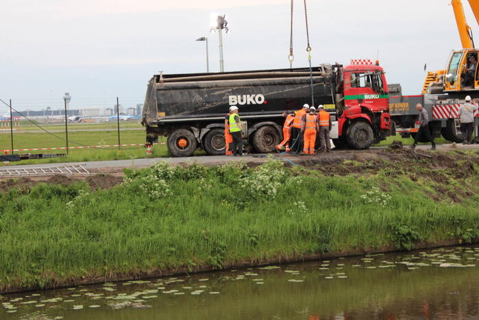 Vrachtwagen belandt in het water