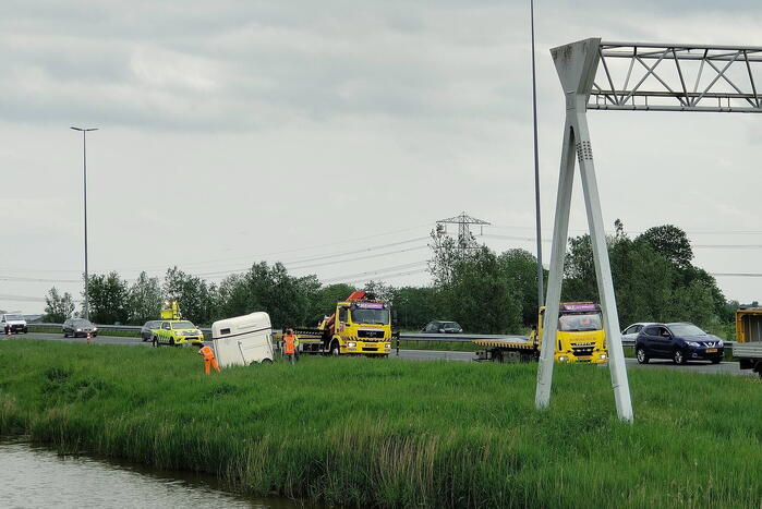 Paardentrailer belandt in sloot